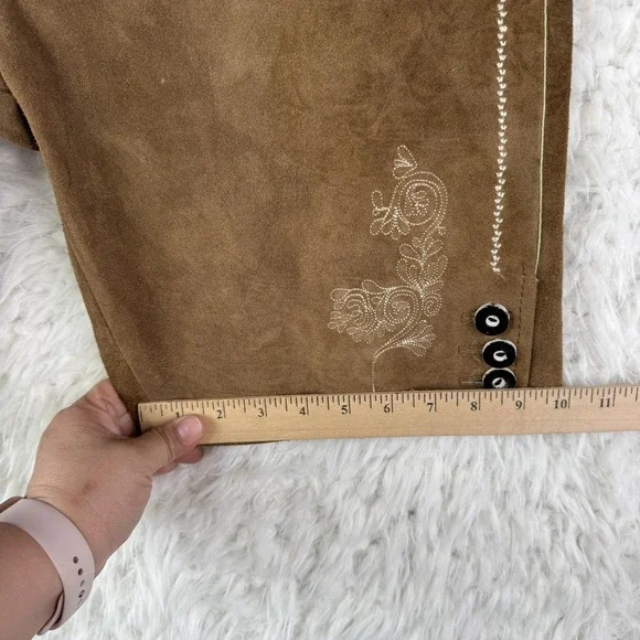 Haus Huberts Lederhosen Shorts Mens 36 52 Brown Suede Leather Embroidered - Picture 9 of 13